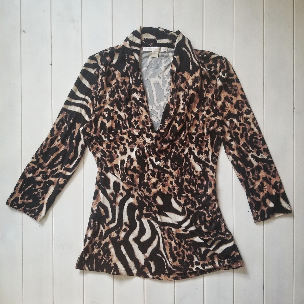 Boston proper mixed animal print wrap top M